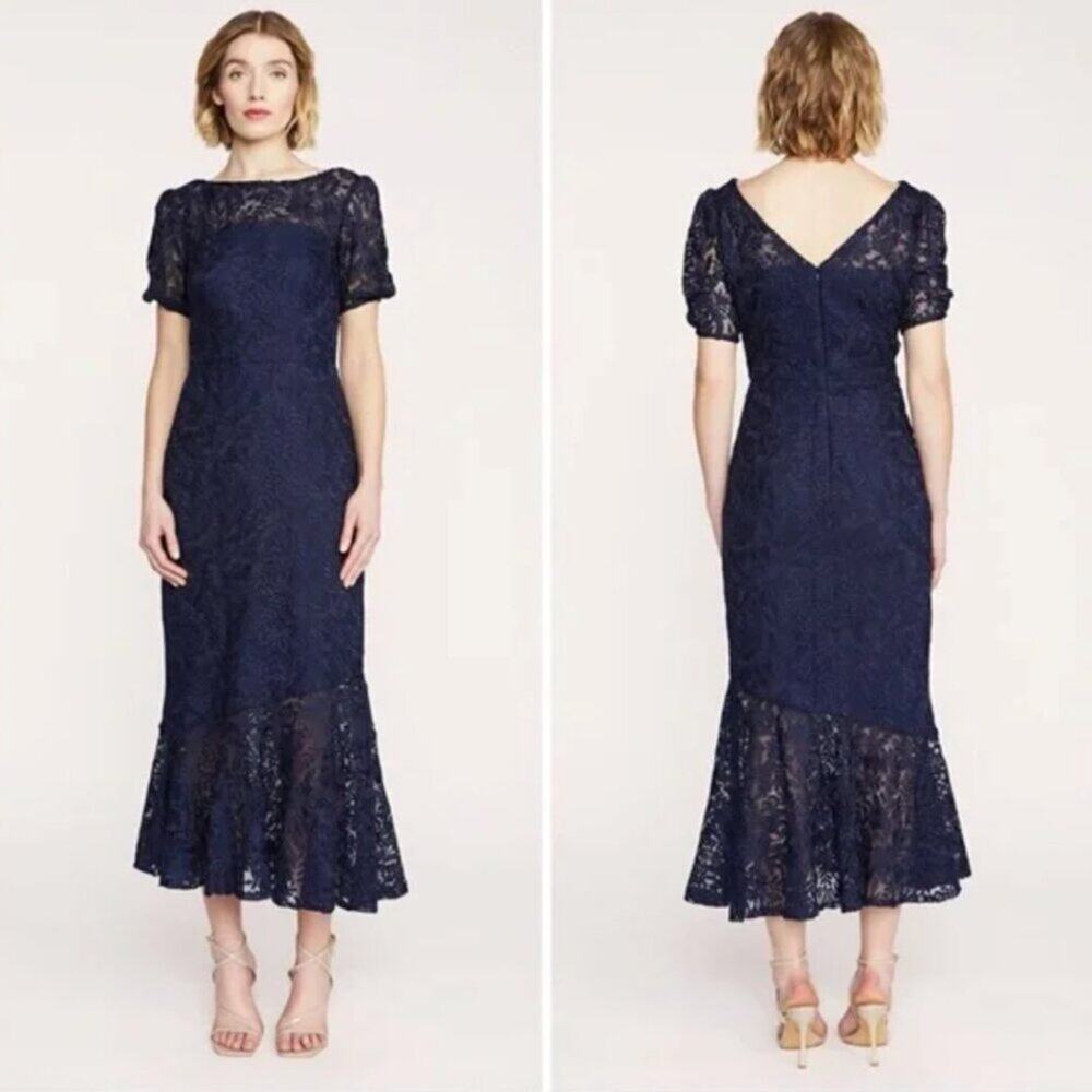 Kay Unger Portia Tea Length Midi Dress in Midnight Blue Size 6 - Picture 15 of 15